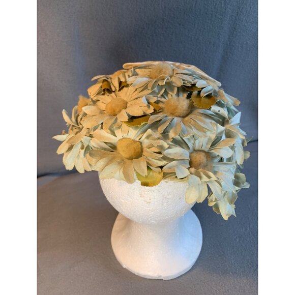 Ladies Daisy Flower Hat with Velvet Bow and Trim Vintage - Picture 8 of 9